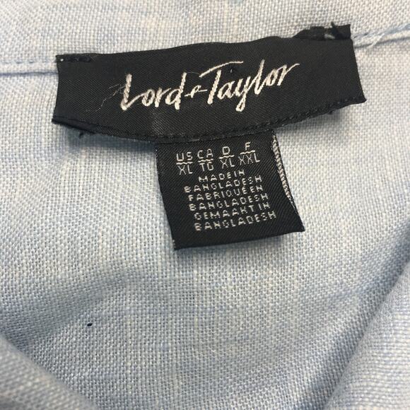 Lord & Taylor 100% Linen Hi Low Button Down Shirt Long Sleeve Light Blue XL - Picture 3 of 8